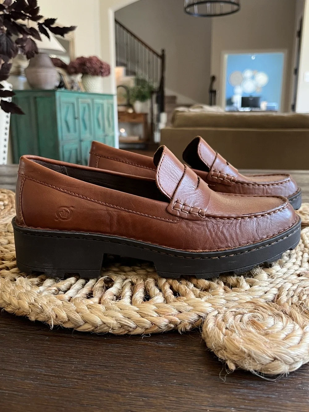 Born SZ 7.5 Carrera Brown Leather Lug Sole Loafer Penny Loafer Women’s | Worn 1x